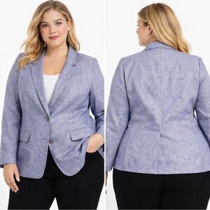 Lane Bryant Linen Blend Tailored Blazer Blue 20 NWT Textured 2-button Front